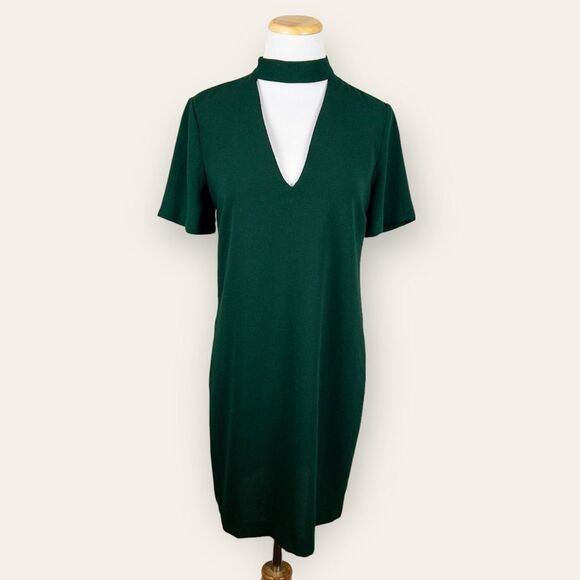 Zara Woman Dark Green Choker Mini Dress Size XS Shift Shortsleeve Modern - Picture 2 of 9